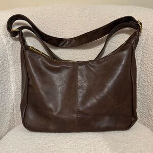 Classic Dark Brown Faux Leather Shoulder Bag